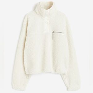 H&M Oversized Sherpa Teddy Pullover Jacket Sweater in Off-White